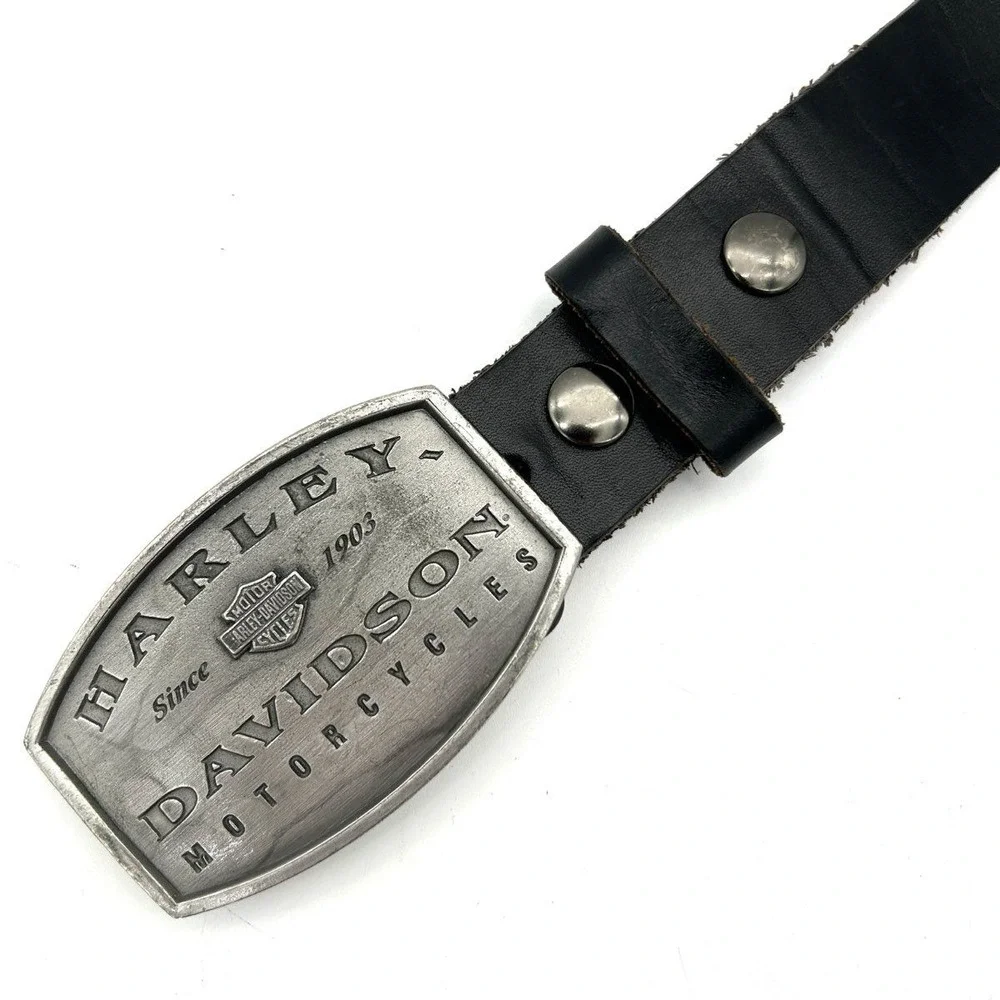 Harley-Davidson Y2K Embossed Black Leather Belt Large Logo Buckle Sz 38-43